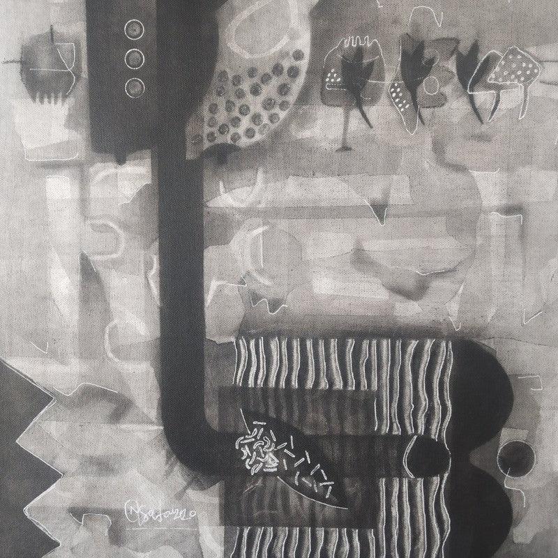 Abstract mixed media drawing titled 'Untitled 2', 18x18 inches, by artist Narendra Jatav on Canvas