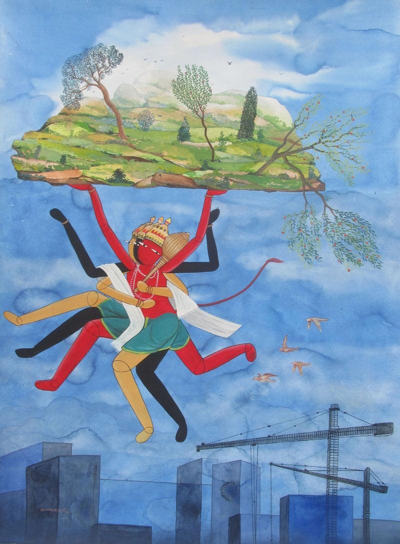 contemporary mixed media painting titled 'Untitled 2', 46x34 inches, by artist Devidas Agase on Paper