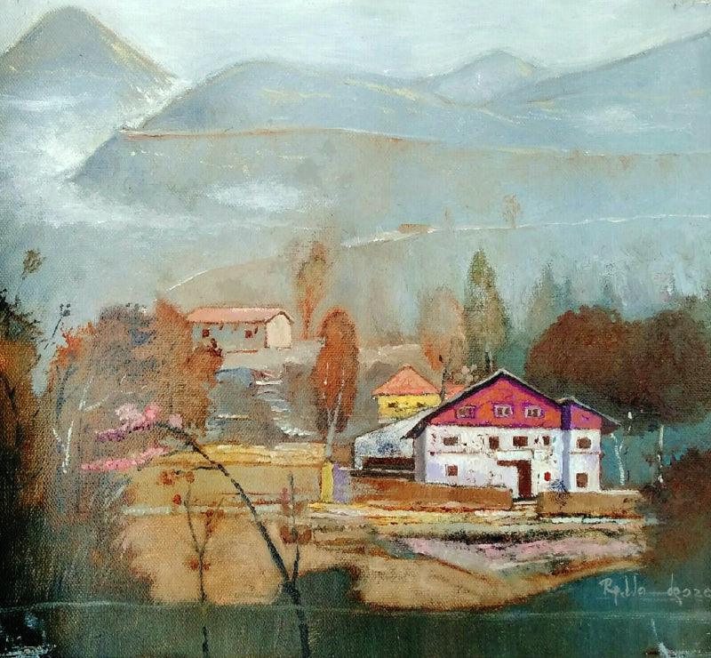 Landscape oil painting titled 'Untitled 2', 10x10 inches, by artist Rajesh Wankhade on Canvas