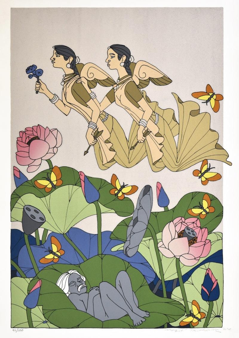 Figurative serigraphs painting titled 'Untitled 2', 40x28 inches, by artist A. Ramachandran on Paper