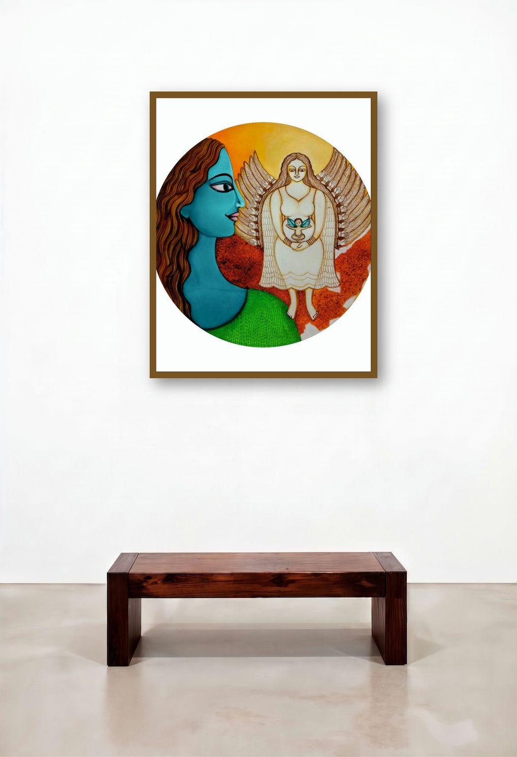 Untitled 2 (Divine Embrace) by artist Meenakshi Jha Banerjee displayed in a Scandinavian Reception Area