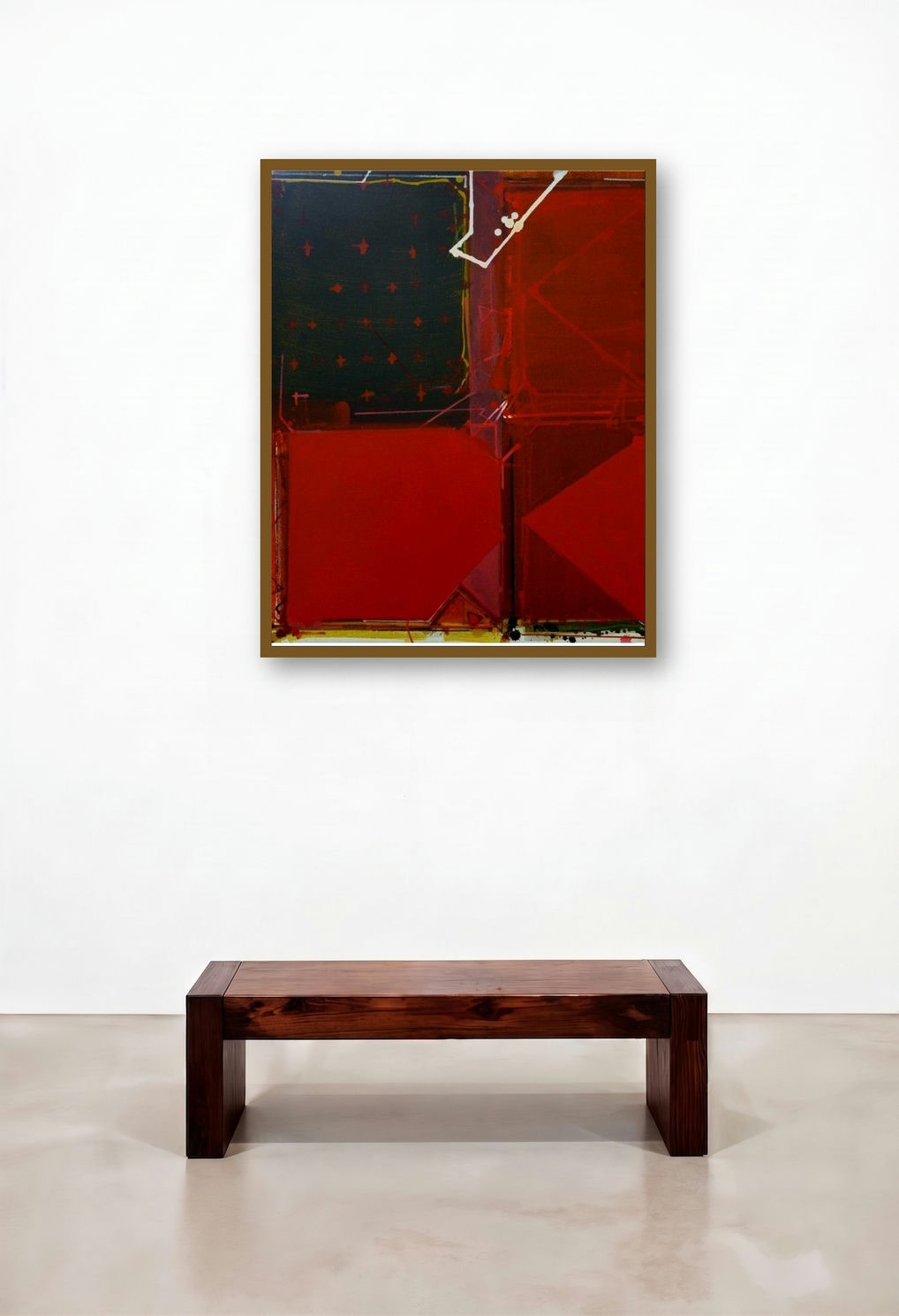 Untitled 2 (Crimson Tide) by artist Santosh Rathod displayed in a Contemporary Hallway