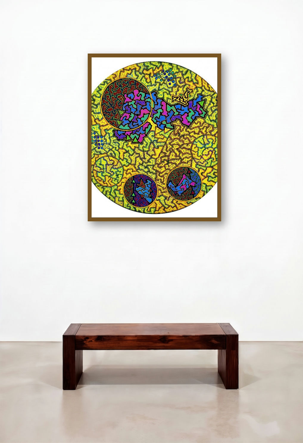 Untitled 2 (Intertwined Realities) by artist Nitin Dongare displayed in a Scandinavian Library