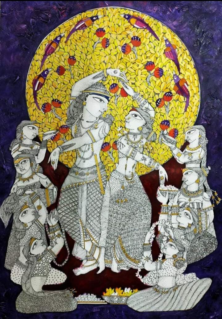 Religious acrylic ink painting titled 'Untitled 2', 24x17 inches, by artist Samik De on Paper