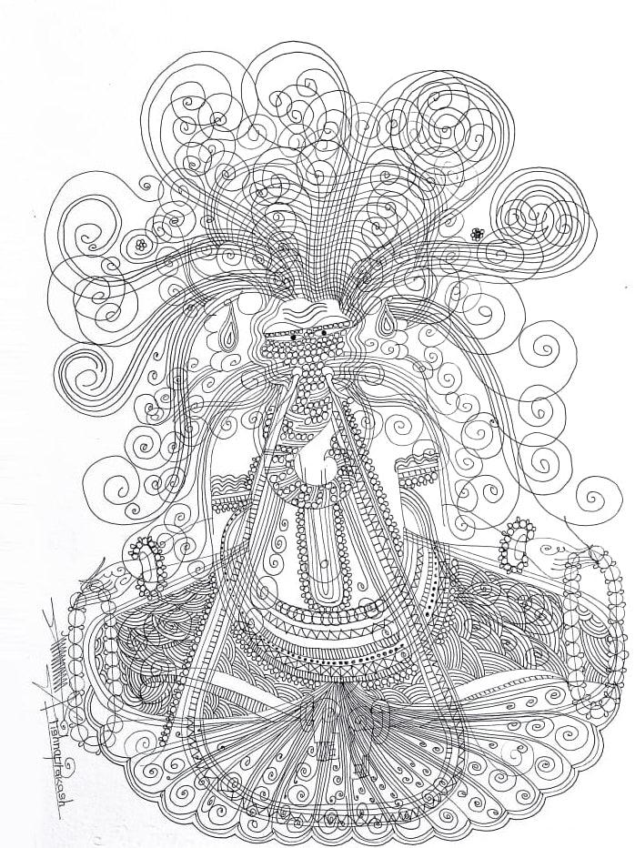Religious mixed media drawing titled 'Untitled 2', 15x11 inches, by artist Krishnaprakash Vasant Martand on Canson paper