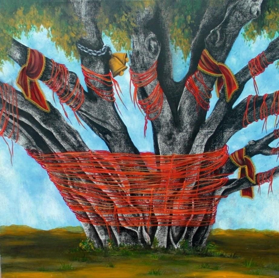 Religious acrylic painting titled 'Untitled 2', 30x30 inches, by artist Vanchha Dixit on Canvas