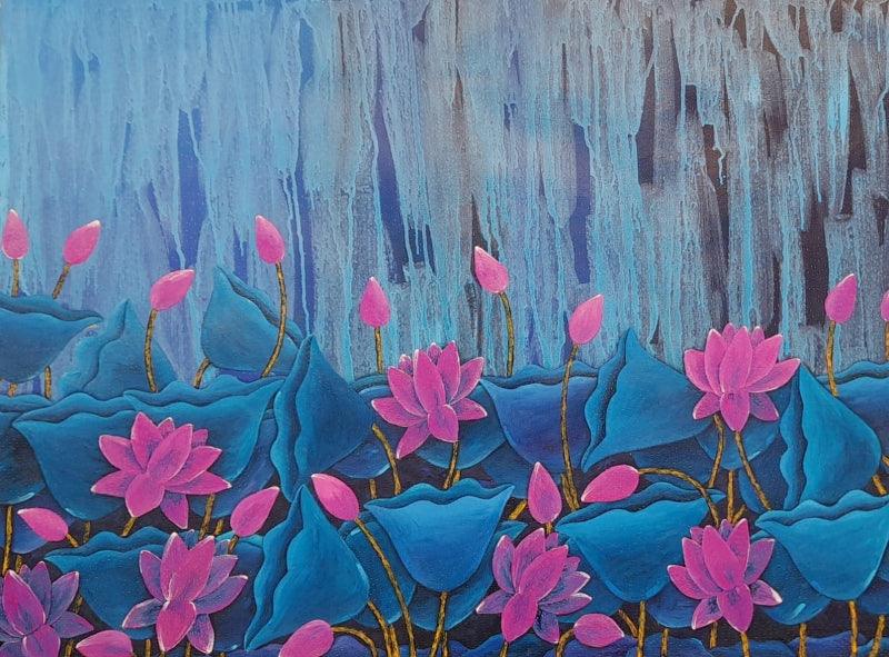 Nature acrylic painting titled 'Untitled 2', 36x48 inches, by artist Sadaf Beg Khan on Canvas