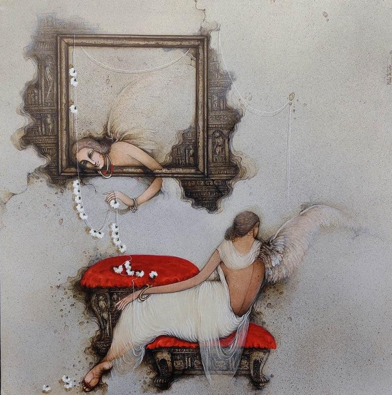 Figurative acrylic painting titled 'Untitled 2', 44x44 inches, by artist Mintu Mallick on Canvas