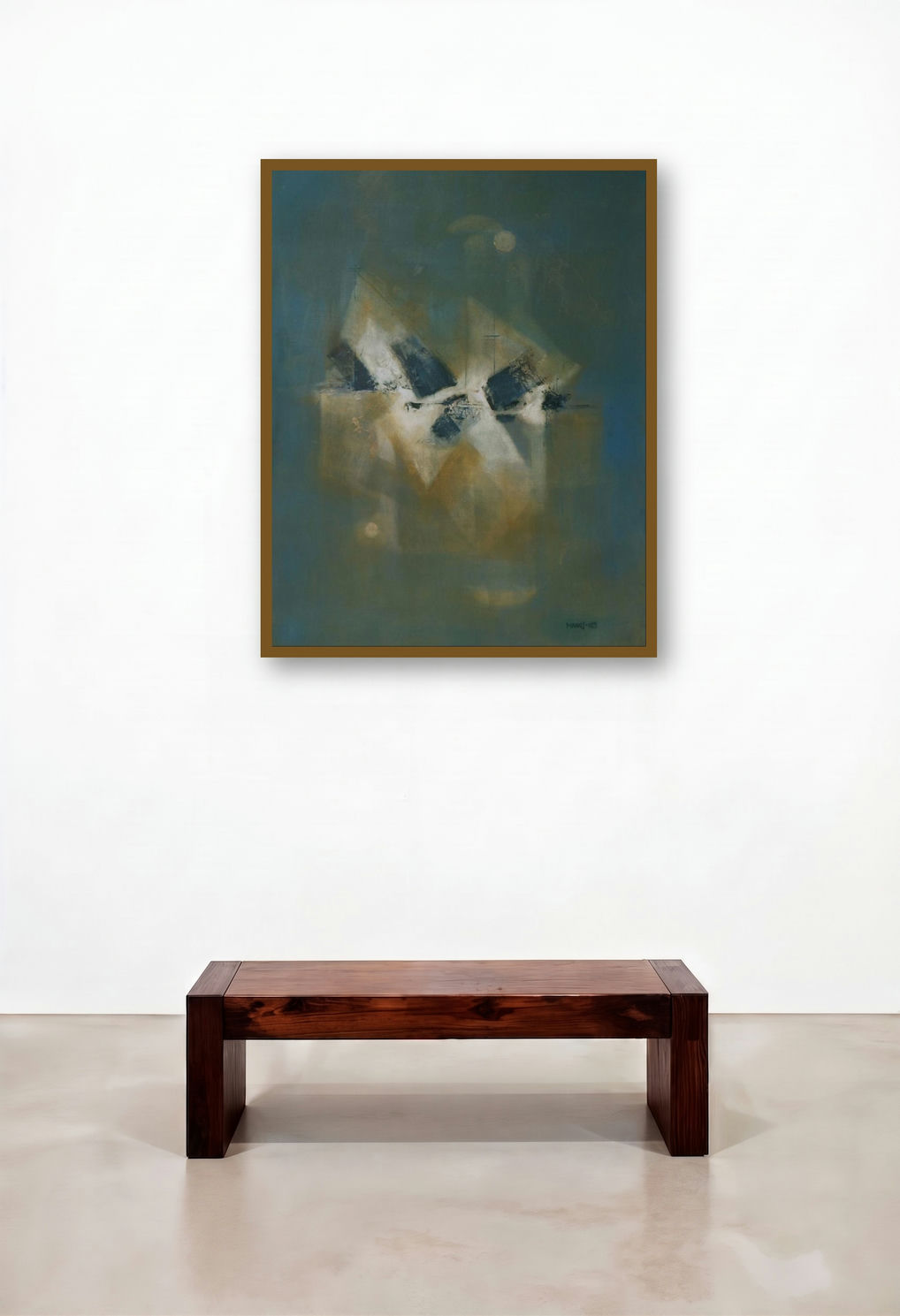 Untitled 2 (Abstract in Blue and Gold) by artist Manoj Kajbale displayed in a Urban Loft Hotel Lobby
