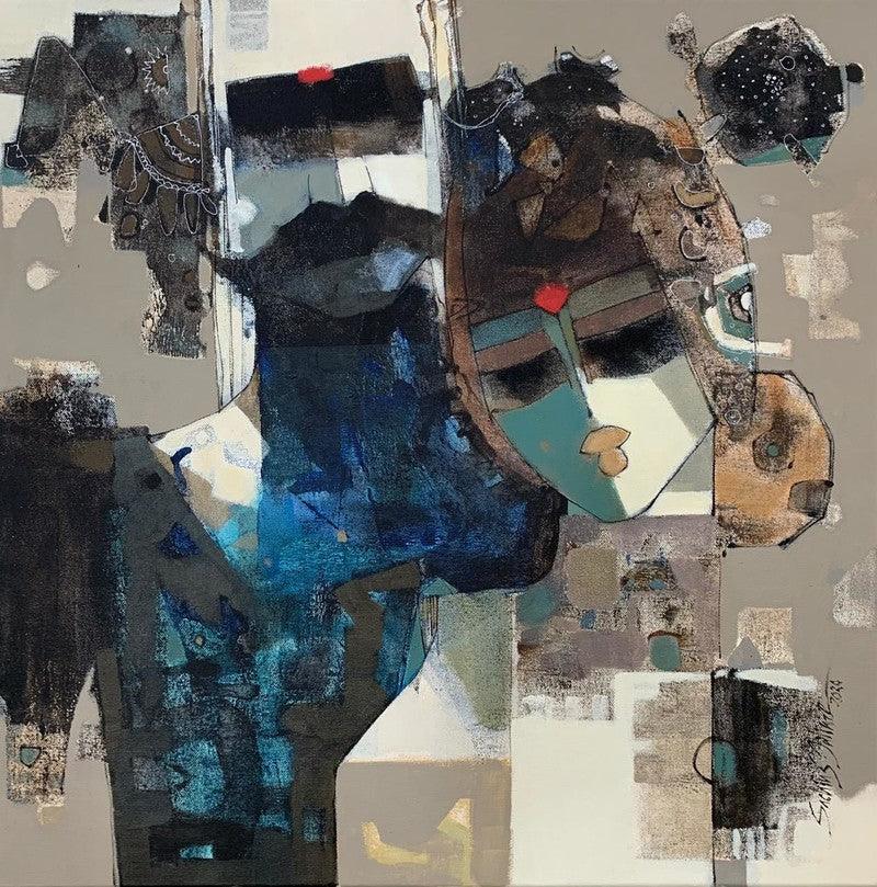 Figurative mixed media painting titled 'Untitled 2', 24x24 inches, by artist Sachin Jaltare on Canvas