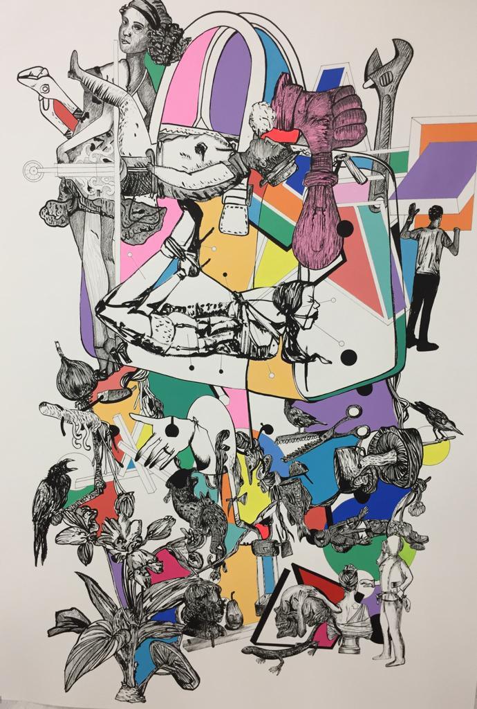 contemporary mixed media painting titled 'Untitled 2', 43x30 inches, by artist George Martin on Acid Free Paper