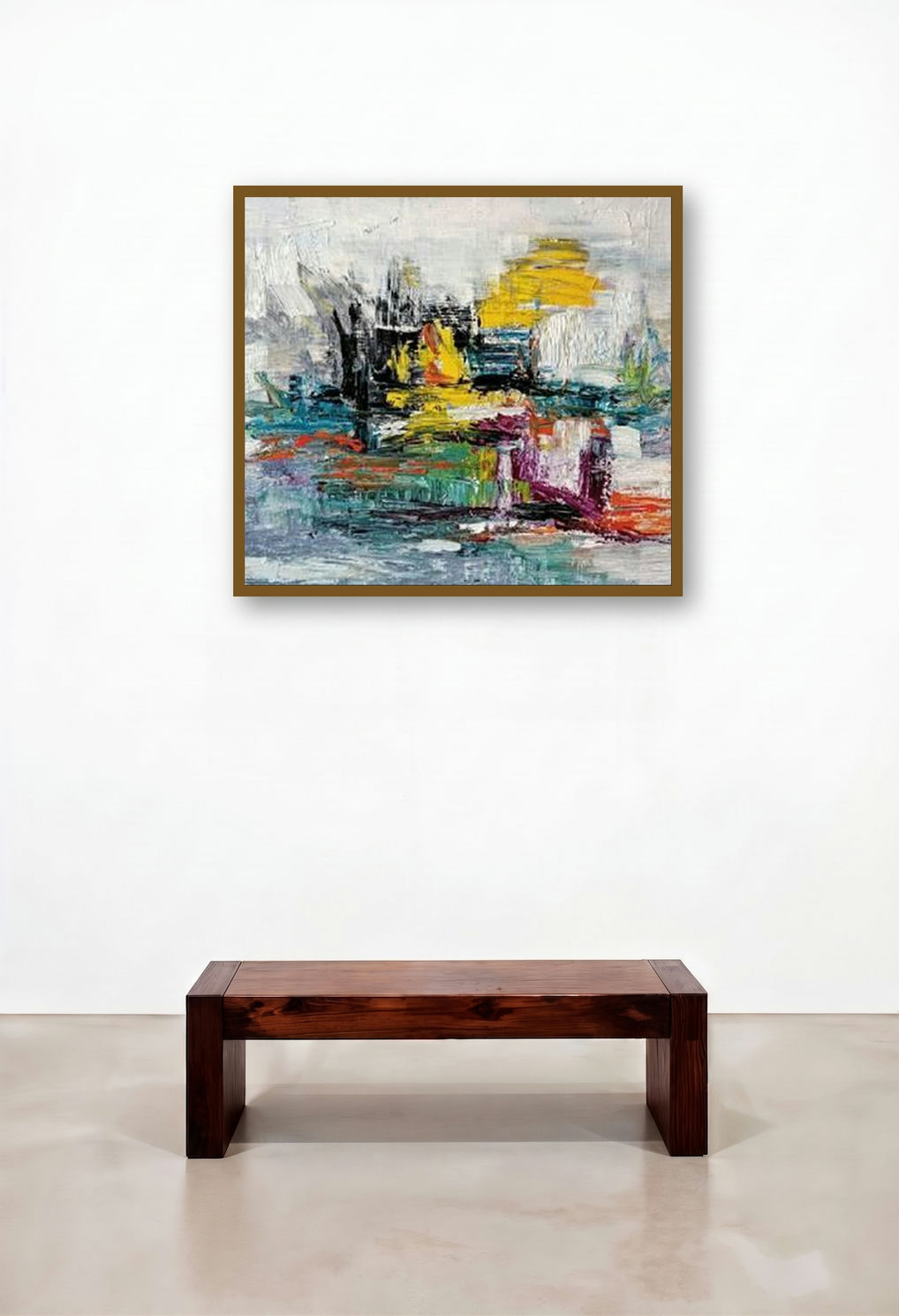 Untitled 2 (Textured Abstract Landscape in Oil) by artist Kamran Azim displayed in a Elegant Foyer
