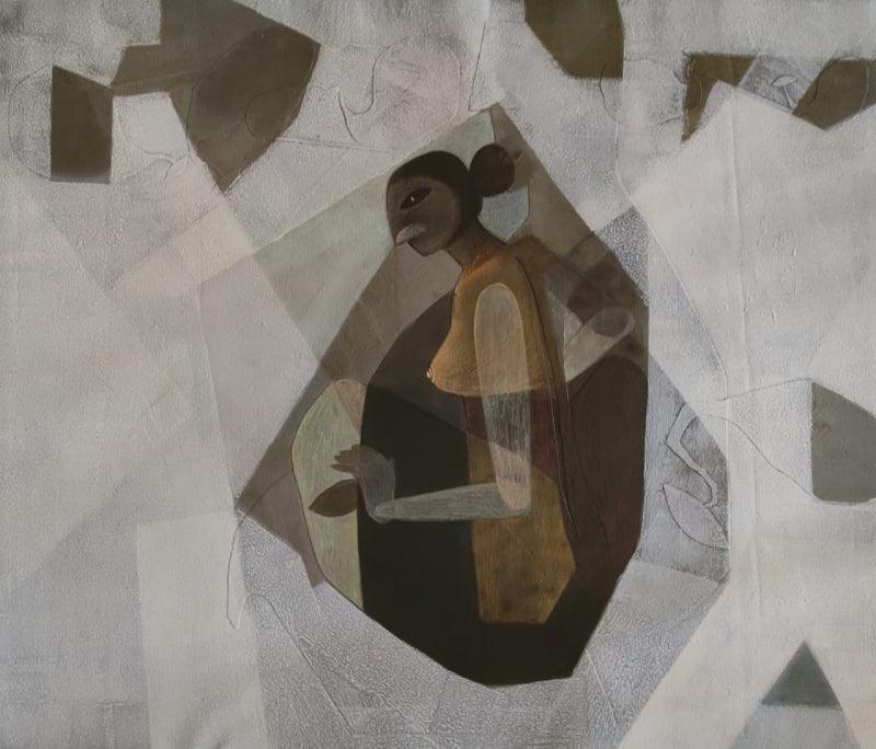 Figurative mixed media painting titled 'Untitled 2', 30x36 inches, by artist Pratik Risbud on Canvas