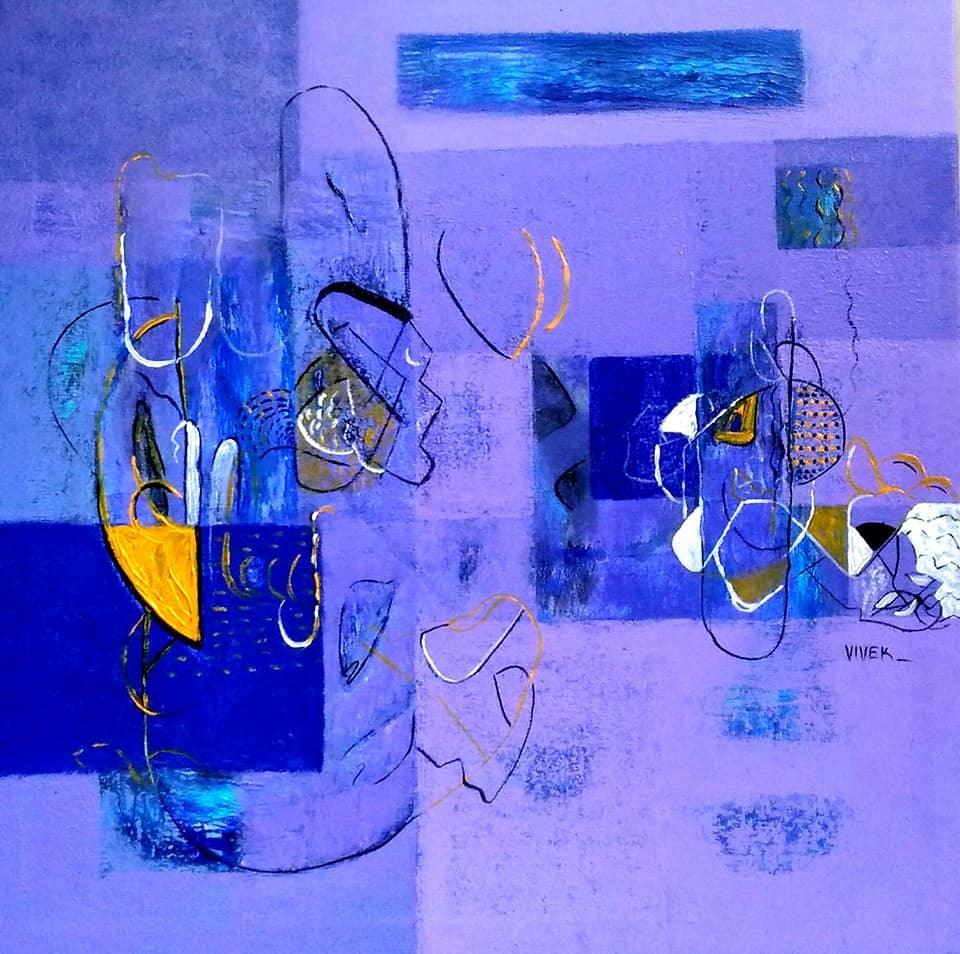 Abstract acrylic painting titled 'Untitled 2', 24x24 inches, by artist Vivek Nimbolkar on Canvas