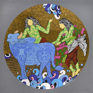 contemporary serigraphs painting titled 'Untitled 2', 20x20 inches, by artist Seema Kohli on Metallic Film Pasted