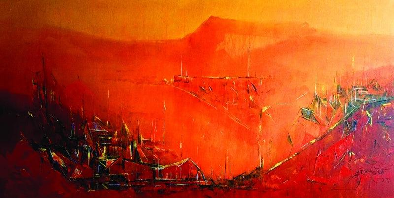 contemporary acrylic painting titled 'Untitled 2', 24x48 inches, by artist Dnyaneshwar Dhavale on Canvas