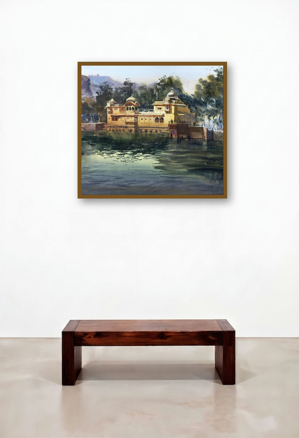 Untitled 2 (Morning on the Lake) by artist Nishikant Palande displayed in a Designer Living Room
