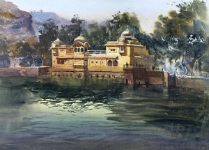 Cityscape watercolor painting titled 'Untitled 2', 15x22 inches, by artist Nishikant Palande on Paper