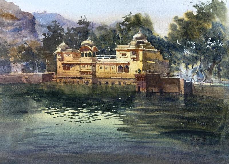 Cityscape watercolor painting titled 'Untitled 2', 15x22 inches, by artist Nishikant Palande on Paper