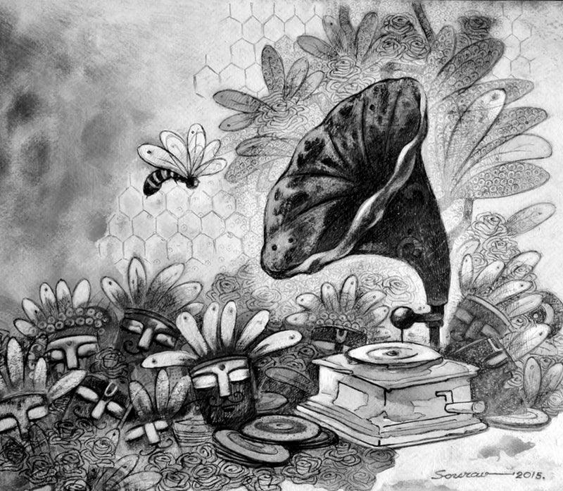 contemporary mixed media drawing titled 'Untitled 2', 9x10 inches, by artist Sourav Nandy on Paper