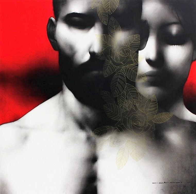 Figurative mixed media painting titled 'Untitled 2', 50x50 inches, by artist Nishant Dange on Canvas