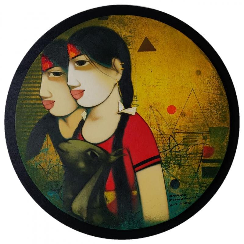 Figurative acrylic painting titled 'Untitled 2', 22x22 inches, by artist Anand Panchal on Canvas