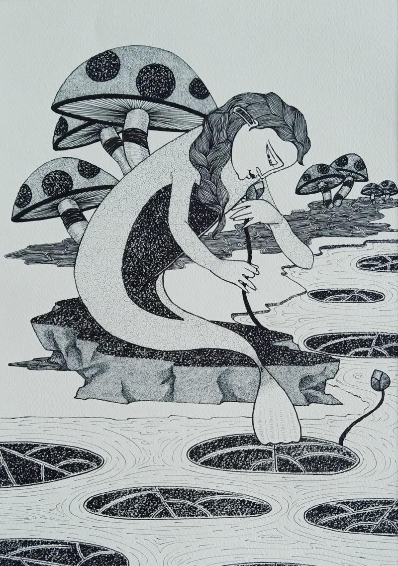 Figurative ink drawing titled 'Untitled 2', 16x11 inches, by artist Chandrashekhar Kumavat on Paper