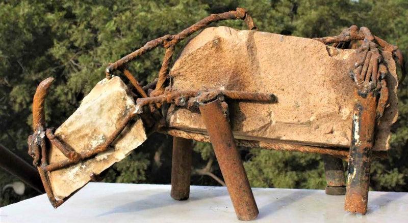 Animals sculpture titled 'Untitled 2', 12x6x4 inches, by artist Yogender Kumar on Stone, Iron Rods