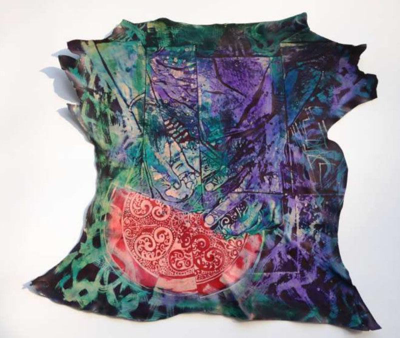 contemporary mixed media titled 'Untitled 2', 22x22 inches, by artist Rajdeep Das on Leather