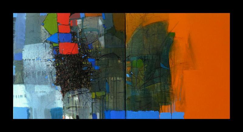 Abstract mixed media painting titled 'Untitled 2', 16x24 inches, by artist Yogesh Murkute on Canvas