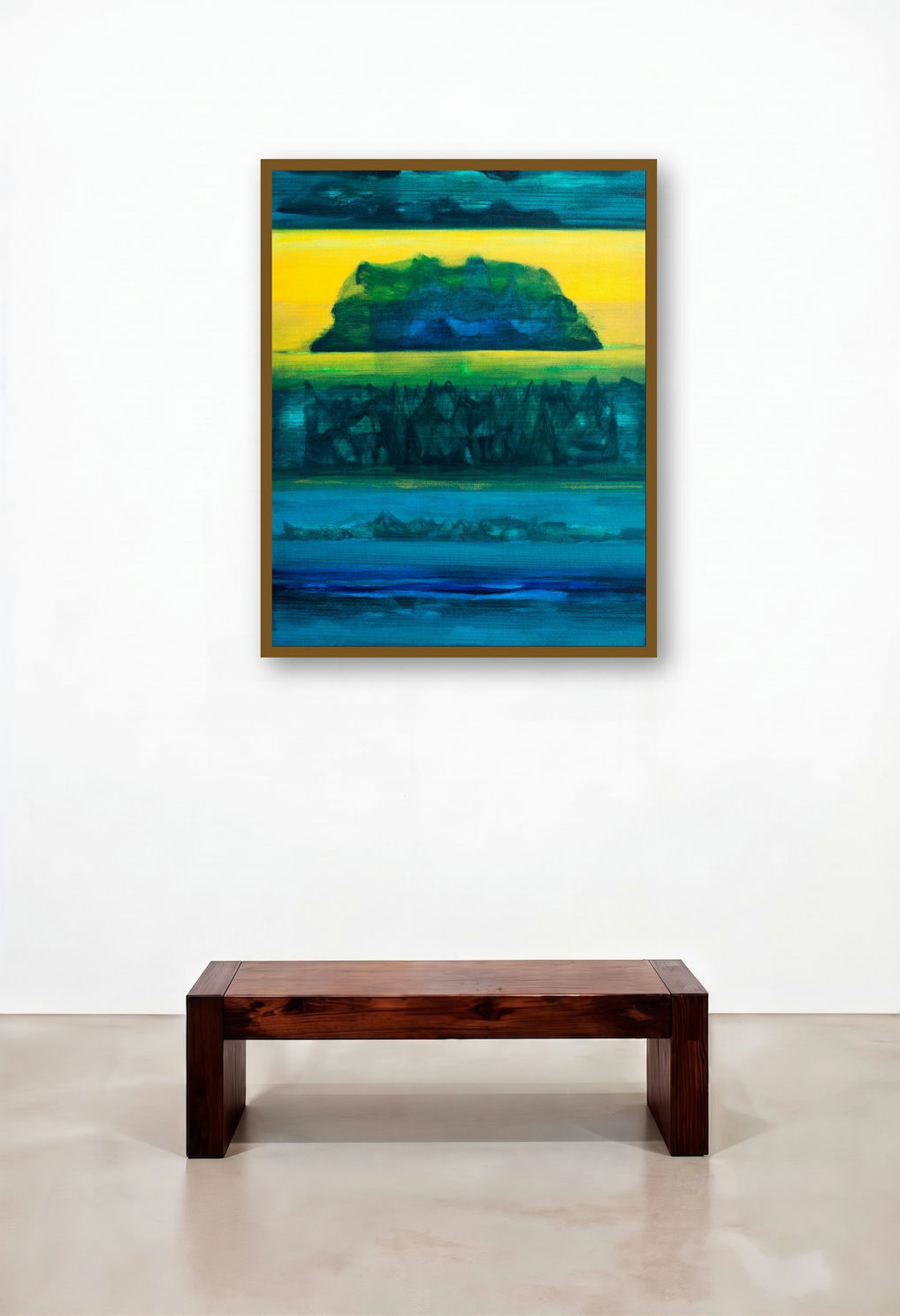 Untitled 2 (Serene Horizon) by artist Chandan Bhowmick displayed in a Mid-Century Modern Executive Office