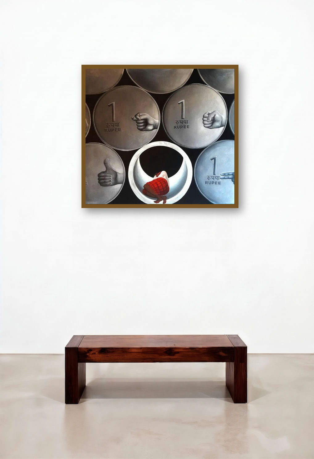 Untitled 2 (The Value of a Rupee) by artist Thirumala Thirupathi displayed in a Traditional Penthouse