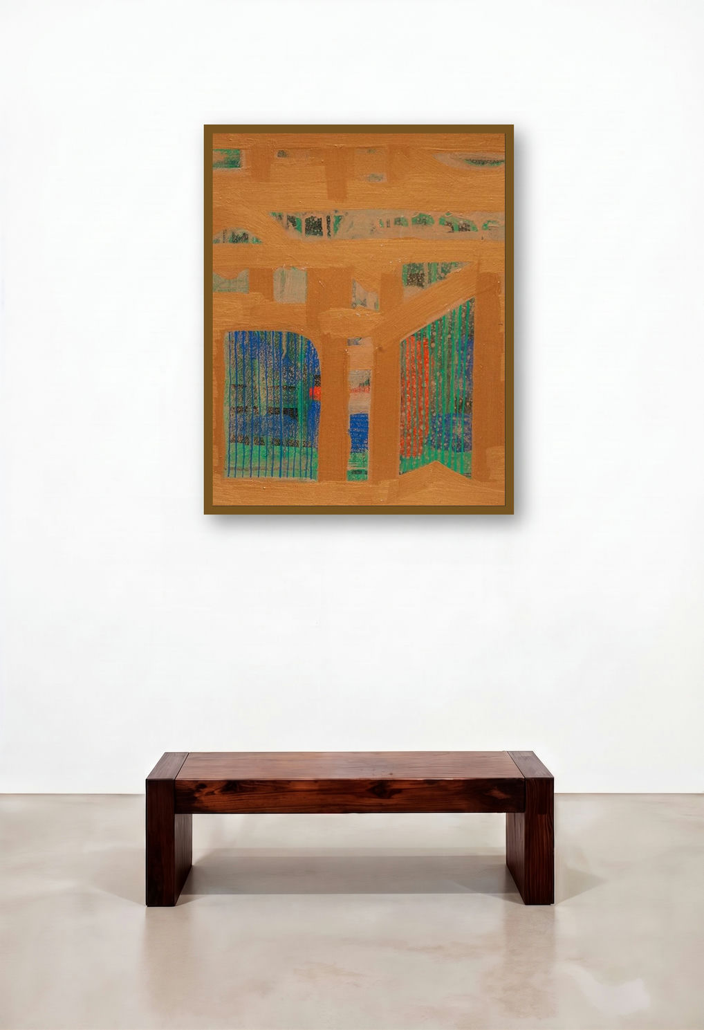 Untitled 2 (Golden Grid) by artist Arvind Hate displayed in a Contemporary Luxury Penthouse