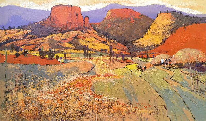 Landscape acrylic painting titled 'Untitled 2', 36x60 inches, by artist Hari Dhongade on Canvas