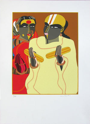 Figurative serigraphs painting titled 'Untitled 2', 30x22 inches, by artist Thota Vaikuntam on Paper