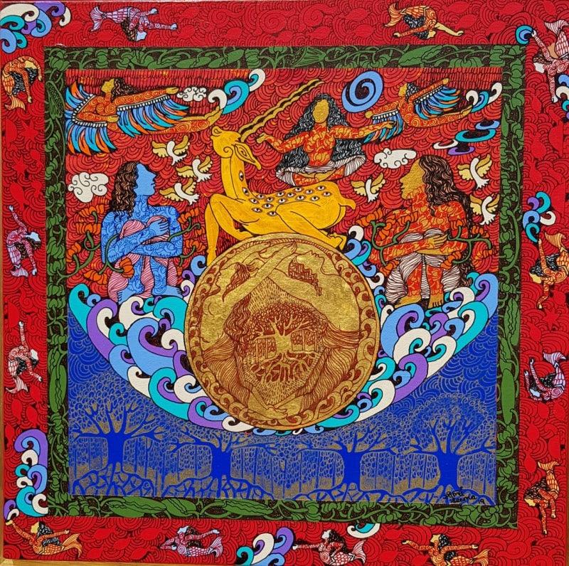 contemporary mixed media painting titled 'Untitled 2', 24x24 inches, by artist Seema Kohli on Canvas