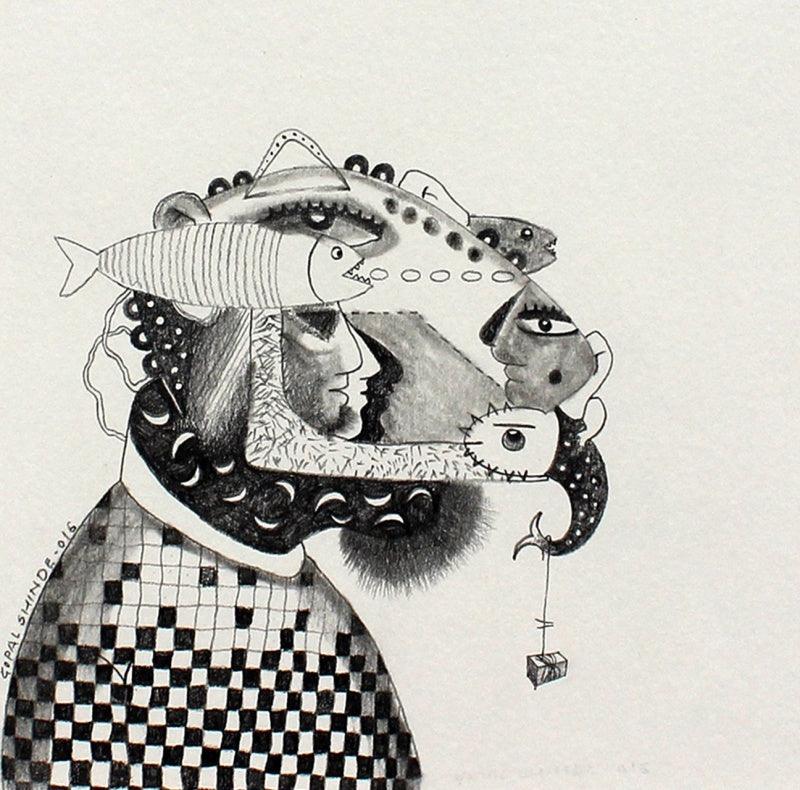 Figurative pencil drawing titled 'Untitled 2', 6x6 inches, by artist Gopal Shinde on Paper