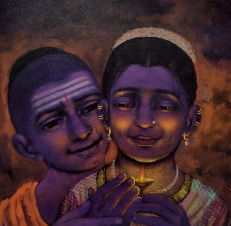 Figurative acrylic painting titled 'Untitled 2', 18x18 inches, by artist Apet Pramod on Canvas