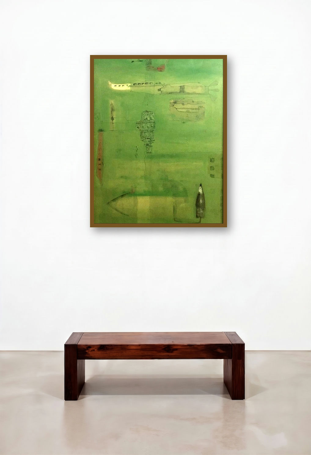 Untitled 2 (Green Dreams) by artist Prasad Mane displayed in a Minimalist Hotel Suite