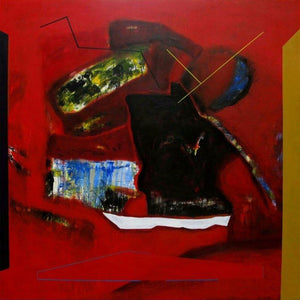 Untitled 2 (Ruby Resonance) by Somanth Adamane, Original Acrylic Abstract Painting on Canvas, X-Large Square Wall Art