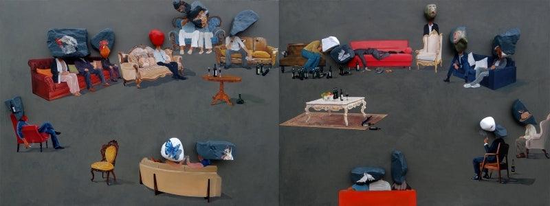 Fantasy mixed media painting titled 'Untitled 2', 36x96 inches, by artist Pragnesh Patel on Canvas