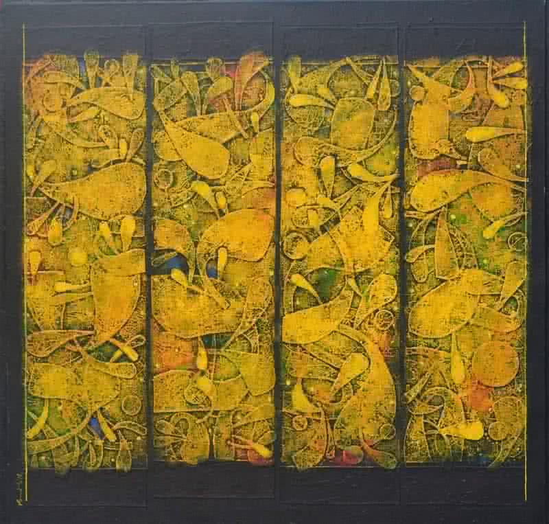 Abstract acrylic painting titled 'Untitled 2', 48x48 inches, by artist Basuki Dasgupta on Canvas