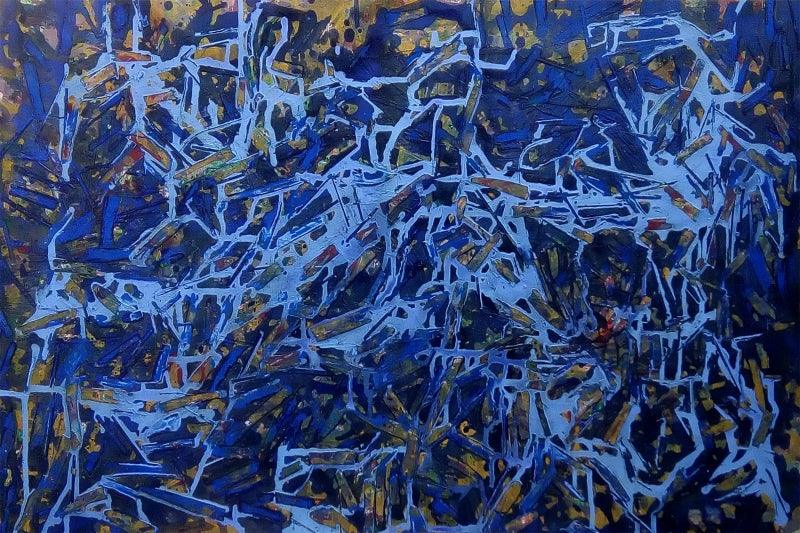 Abstract acrylic painting titled 'Untitled 2', 22x34 inches, by artist Aditi Chakravarty on Canvas