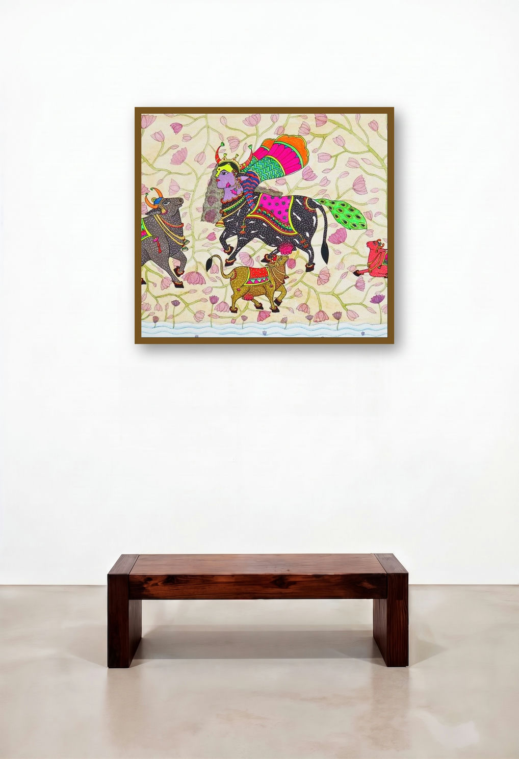 Untitled 2 (Celestial Cattle) by artist Priti Singh displayed in a Transitional Lounge