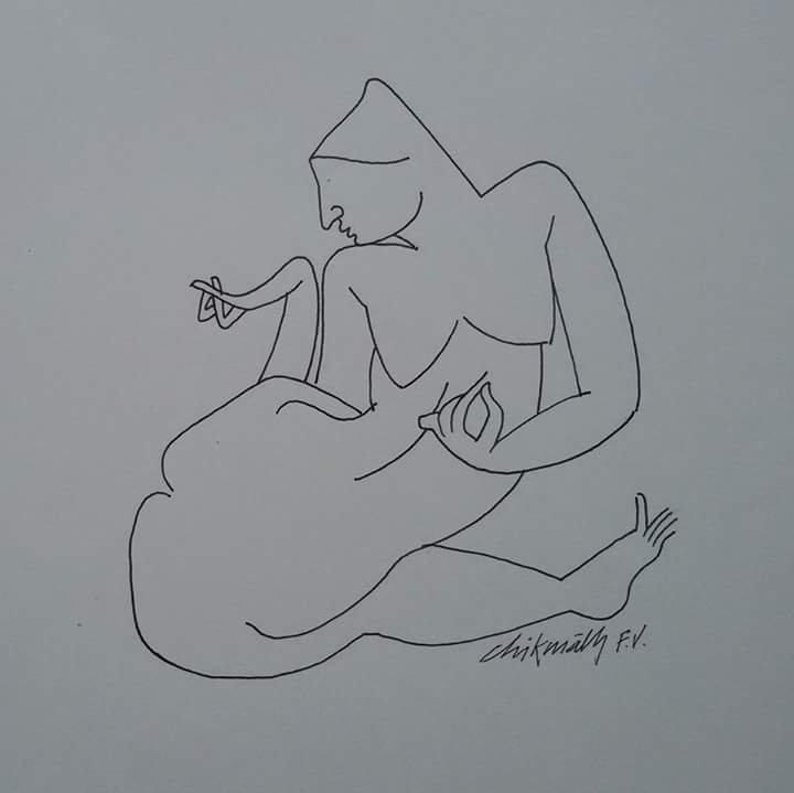 Erotic ink drawing titled 'Untitled 2', 8x8 inches, by artist Chikmath FV on Paper