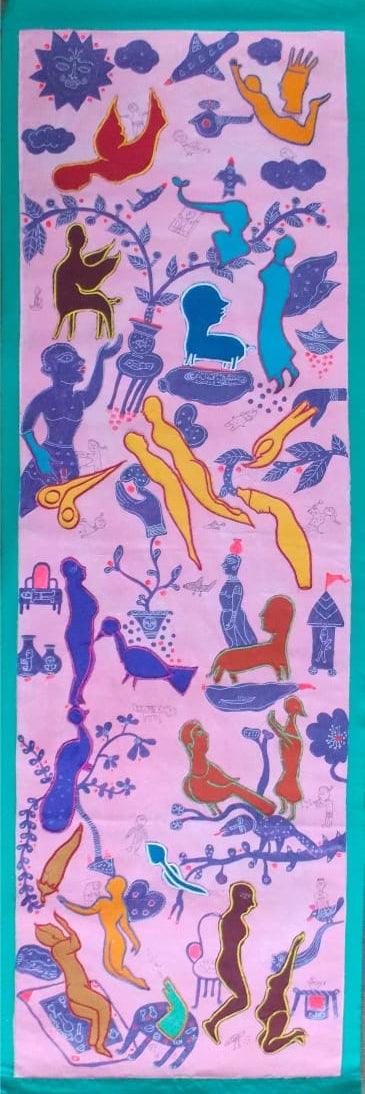 Figurative mixed media painting titled 'Untitled 2', 72x24 inches, by artist Joydeep Bhattachrjee on Canvas