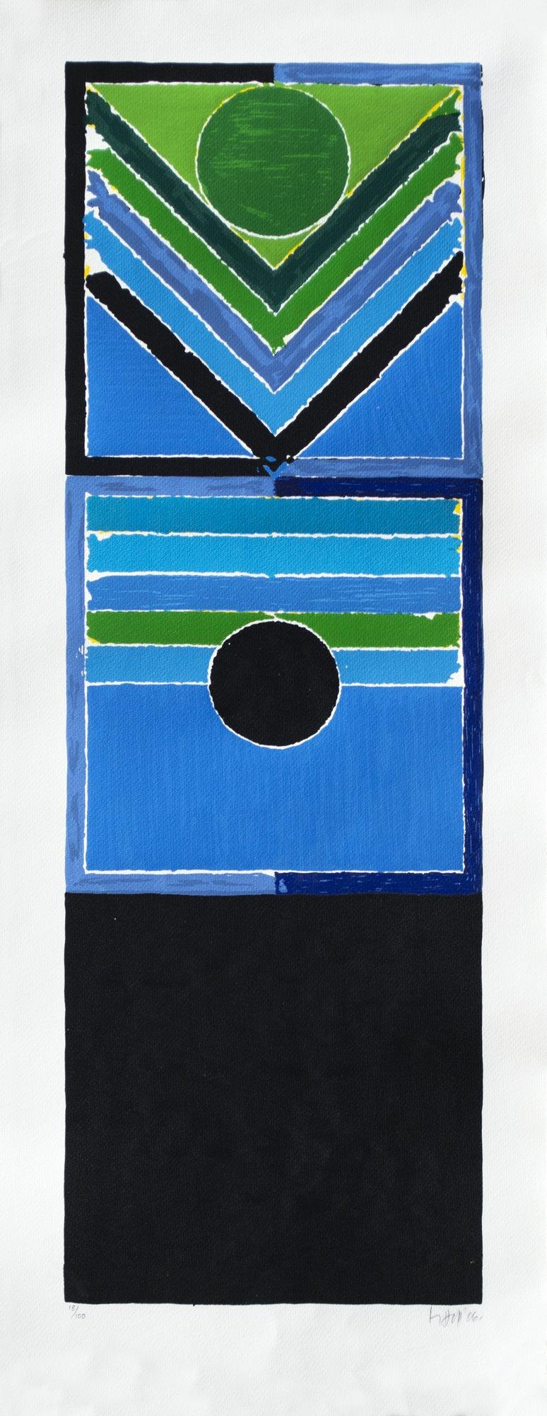 Abstract serigraphs painting titled 'Untitled 2', 40x15 inches, by artist S. H. Raza on Paper