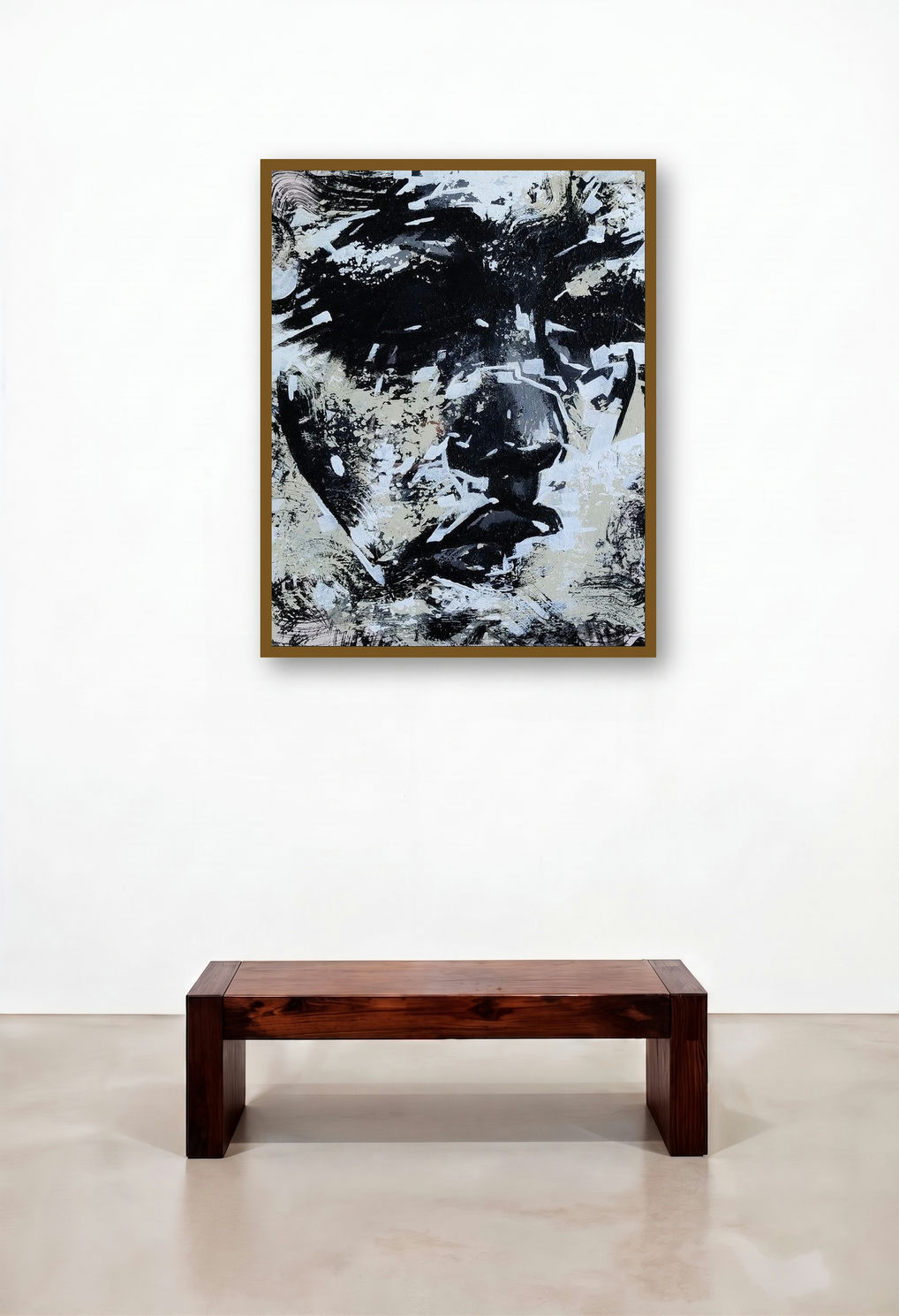 Untitled 2 (Pensive Shadows) by artist Vijay Shelar displayed in a Minimalist Library