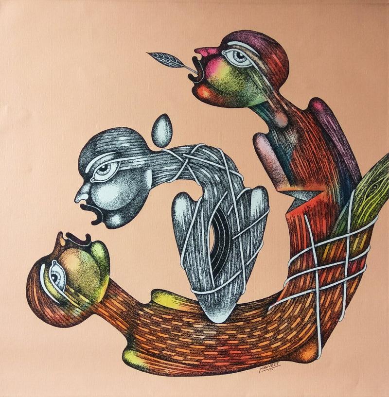 Figurative mixed media painting titled 'Untitled 2', 24x24 inches, by artist Navneet Rathod on Canvas