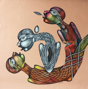 Figurative mixed media painting titled 'Untitled 2', 24x24 inches, by artist Navneet Rathod on Canvas